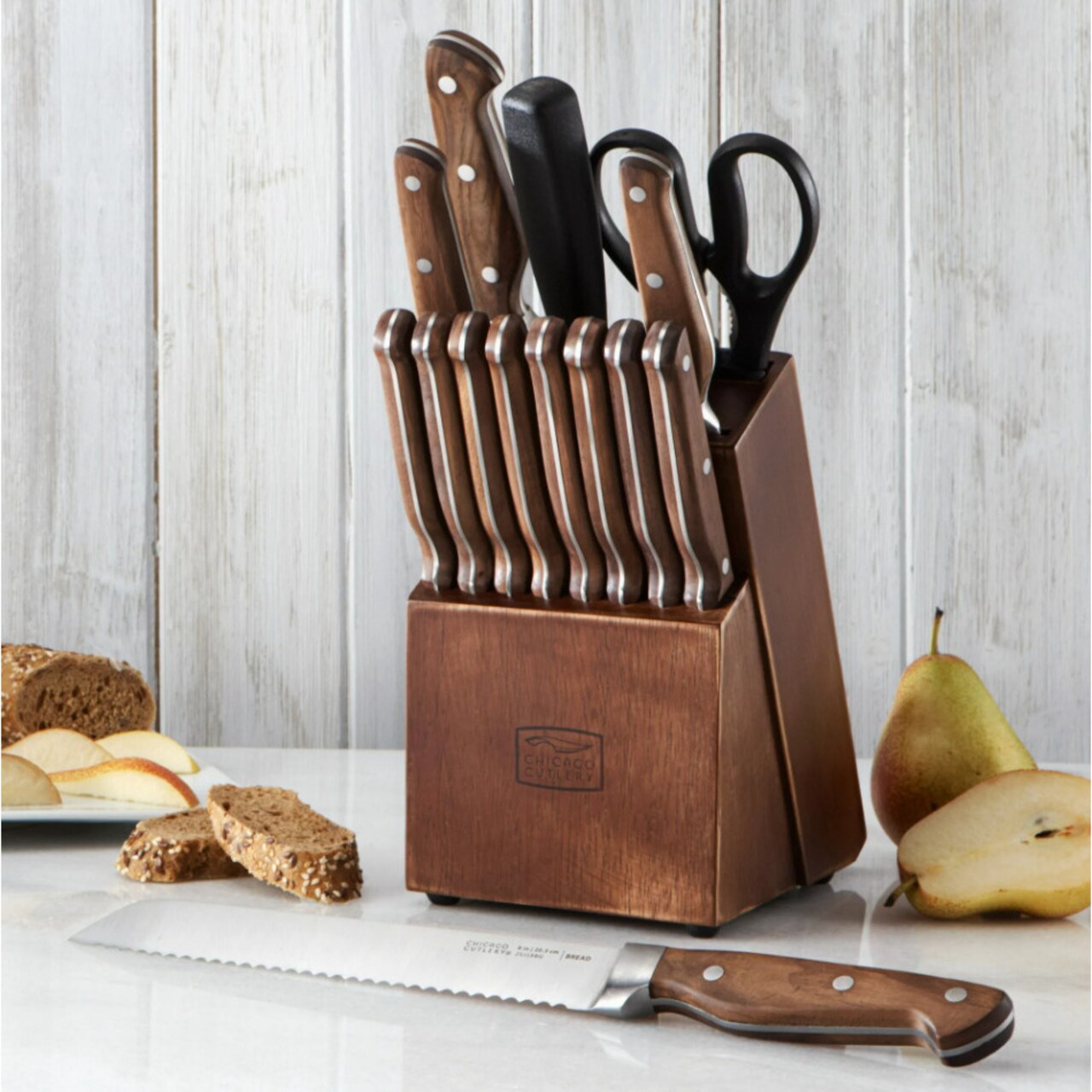 Chicago Cutlery   Precision Cut 15-Piece Knife Block Set - Walnut